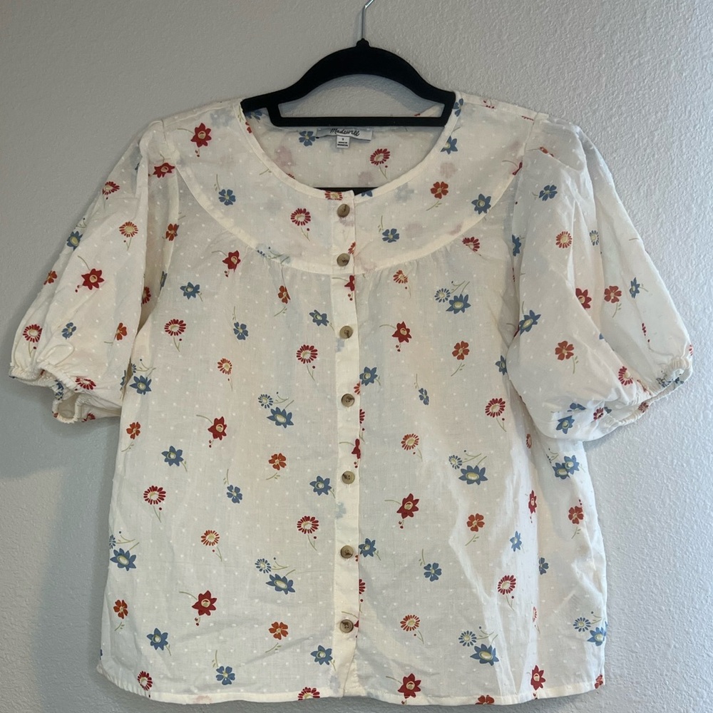 Madewell White Floral Button-Front Blouse